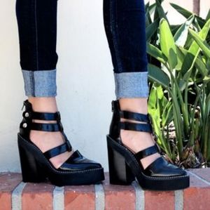 Jeffrey Campbell Freca Black Leather Caged Platforms Size 6.5